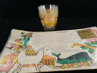 Vintage Hallmark Plans - A - Party Place Mats & Cups Doctor Dolittle Flowers