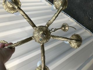 Vintage Art Deco Chandelier Ceiling Light Fixture - Brass Metal - Medieval 5 arm 5
