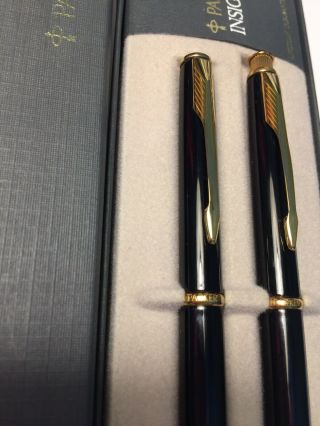 Parker Insignia Pen Pencil Set Gloss Black Gold Trim With Paperwork