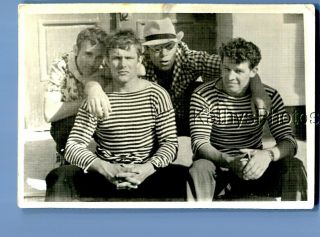 Found B&w Photo N_4262 Men In Striped Shirts Sitting