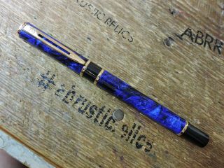 Vintage Laque Mineral Blue Marble Gold Trim Gt Waterman Laureat Rollerball Pen