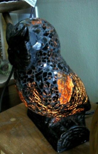 Vintage Owl Night Light Lamp Mosaic Stained Amber Colored Glass Pretty 3