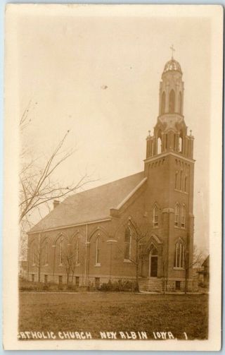 1910s Albin,  Iowa Rppc Real Photo Postcard " Catholic Church " Street View