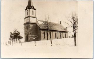 Keyesville,  Wisconsin Rppc Real Photo Postcard Catholic Church Winter Scene 1911