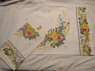 Vtg 2 Pc Pillowcases Grace Kelly Yellow Pink Purple Floral