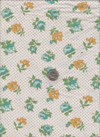 Vintage Feedsack Turquoise Gold Floral Feed Sack Quilt Sewing Fabric