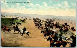 Vintage Oklahoma Postcard " The Opening Of Oklahoma In 1889 - The Run " C1910s