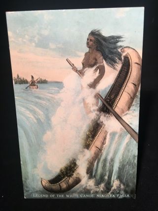 Antique Postcard C1910 Niagara Falls,  Ny. ,  Legend Of The White Canoe,  In Color