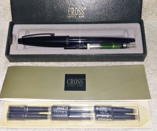 Cross Solo Fountain Pen,  Nos,  F Nib,  Converter,  6 Blue Ink,  Box - Docs,  Japan