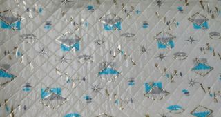 Vintage Mid Century Atomic Starburst Card Table Cover Padded Quilted Turquoise