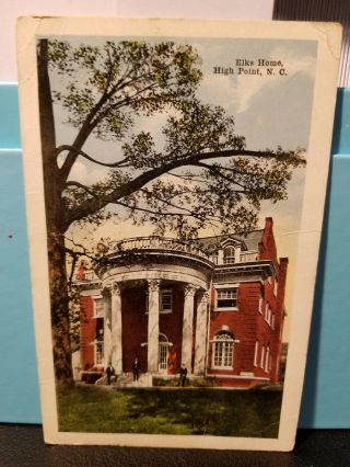 1920 Vintage White Border Postcard Pc Elks Home High Point Nc