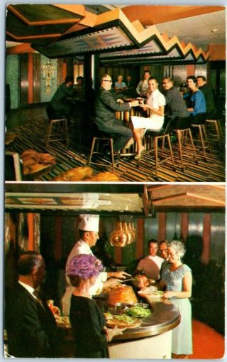 Chicago Il Postcard Blackhawk Restaurant " Indian Room " Buffet Dated 1961