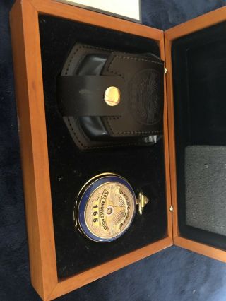 Los Angeles Police Detective Pocket Watch W/ Leather Pouch/ Chain,  Box,  Cert 2