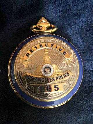 Los Angeles Police Detective Pocket Watch W/ Leather Pouch/ Chain,  Box,  Cert 7