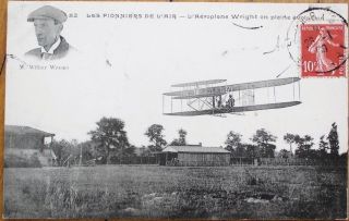 Airplane/biplane Wilbur Wright Flier 1909 French Aviation Postcard,  Pioneer - Era