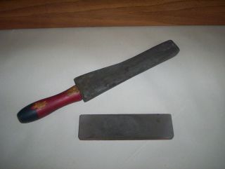 Vintage Whetstone Wooden Handle Carborundum Sharpening Honing Tool & 1 Wet Stone