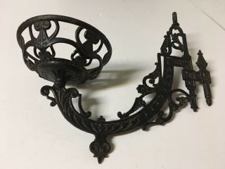 Antique VTG Ornate Cast Iron Swing Arm Oil Lamp Holder w/Wall Bracket 1881 2
