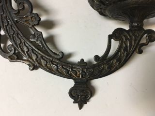 Antique VTG Ornate Cast Iron Swing Arm Oil Lamp Holder w/Wall Bracket 1881 3