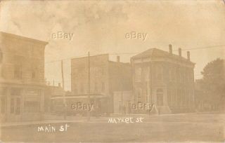 Rppc Photo Postcard 1910 Rare Street Scene Thornton Indiana Trolley Main Market