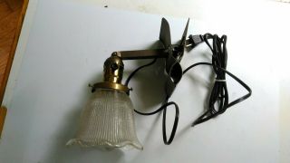 Antique Farberware Adjusto Lite Art Deco Clip On Brass Light/lamp Glass Shade