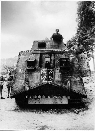 Photo.  Ww1.  Australian Soldiers With Captured German Tank