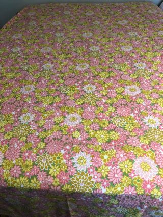 Vintage Pink Yellow Green Floral Full Flat Sheet 76x96 No Tag No Flaws Gorgeous 2