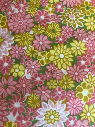 Vintage Pink Yellow Green Floral Full Flat Sheet 76x96 No Tag No Flaws Gorgeous 3