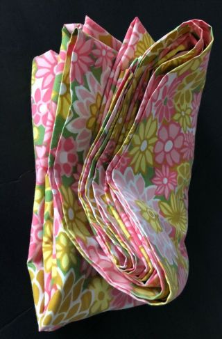 Vintage Pink Yellow Green Floral Full Flat Sheet 76x96 No Tag No Flaws Gorgeous 4