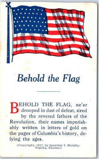 World War I Wwi Patriotic Greetings Postcard " Behold The Flag " Dated 1919