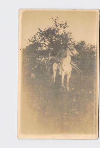 Rppc Real Photo Postcard Texas Man On Horseback With Dead Deer Slung Across Back