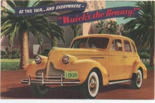 1939 Color Advertising Postcard For The Buick At The Ggie World 