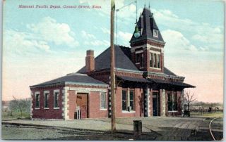 Council Grove,  Kansas Postcard Missouri Pacific Railroad Depot View 1916 Cancel