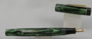 England Green & Black Swirl & Gold Lever - Filler Fountain Pen - 1940 