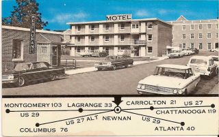 Postcard Old Cars Newnan Georgia Lagrange Carrolton Chattanooga Atlanta Motel