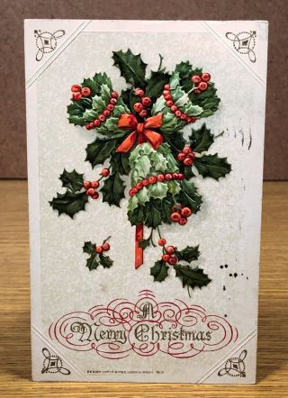 1913 John Winsch Flowers And Bells Antique Christmas Postcard Pc Holiday