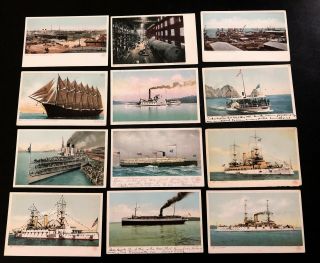 12 Vintage Detroit Publishing Postcards Steamships Shipyard White Star Uss,