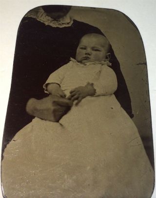Rare Antique Victorian American Cute Not So Hidden Mother & Baby Tintype Photo