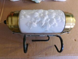 Vintage Brass With White Glass Floral Embossed Shade Bed Reading Lamp