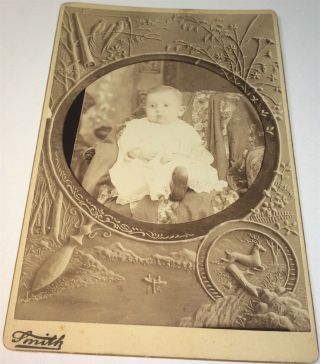 Rare Antique Victorian American Child,  Magnifying & Deer Design Cabinet Photo