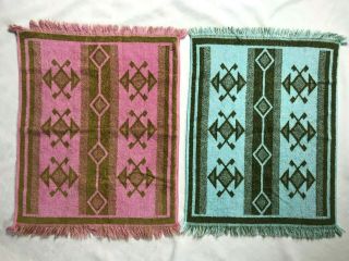Set Of 2 Vintage Lady Pepperell Fringe Hand Towels Pink Blue Green Arrow Print