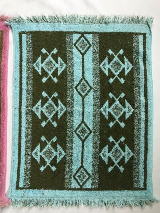 Set of 2 Vintage Lady Pepperell Fringe Hand Towels Pink Blue Green Arrow Print 3