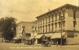 Bucksport,  Me,  Main Street Old Cars,  (coca Cola Sign) Real Photo Postcard