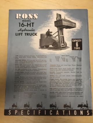 Vtg Ross Carrier Co Brochure Spec Sheet Series 16 - Ht Lift Truck Photo Prints