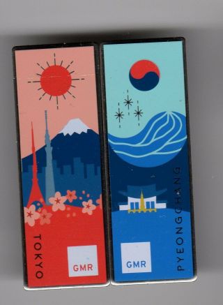 Pyeongchang 2018.  Olympic Games.  Set Of 2 Sponsor Pins.  Gmr.  Tokyo / Pyeongchang