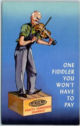 Vintage Advertising Postcard Rogers Paint & Varnish Company Fiddler Linen C1941