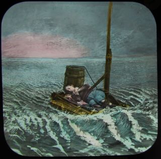 Glass Magic Lantern Slide Alone On The Raft No1 C1890 Victorian Shipwreck Tale