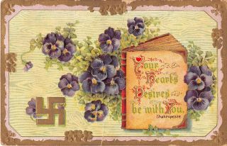 Quote By Shakespeare On Book Cover By Pansies & Swastika - 1910 Postcard - No.  208