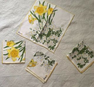 Vintage Vera Neumann Cloth Napkins - Set Of 4 Yellow Daffodils & Daisies