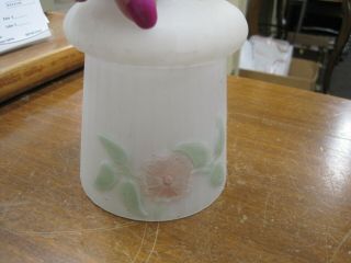 VINTAGE 1910 - 1920 ' s ART GLASS REVERSE PAINTED SHADE WITH TWO PINK FLOWERS 2