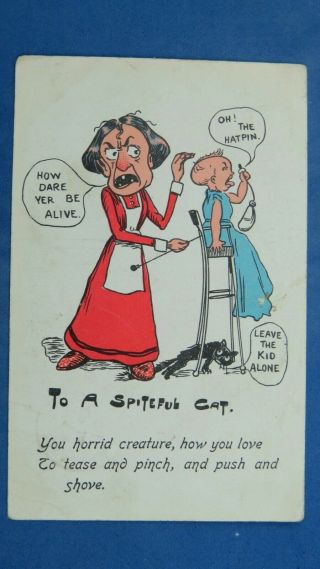 Vintage Comic Postcard 1906 Hat Pin Theme To A Spiteful Cat